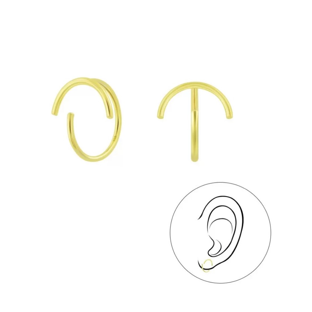 925 Sterling Silver Gold Curved Ear Huggers